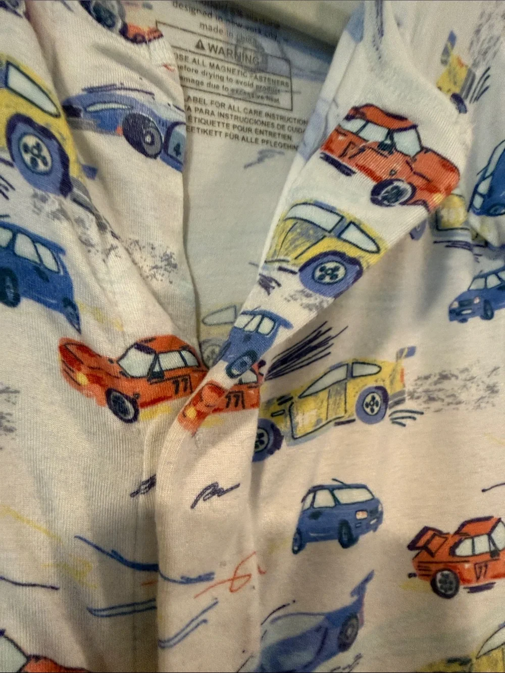 magnetic me Children's White Car-Print One-Piece Pajamas